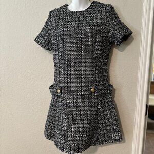 Elegant Black and White Tweed Dress